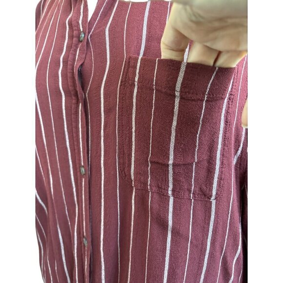 American Eagle Button Front Blouse  Women XL  Maroon with White Stripes Viscose - Picture 2 of 8